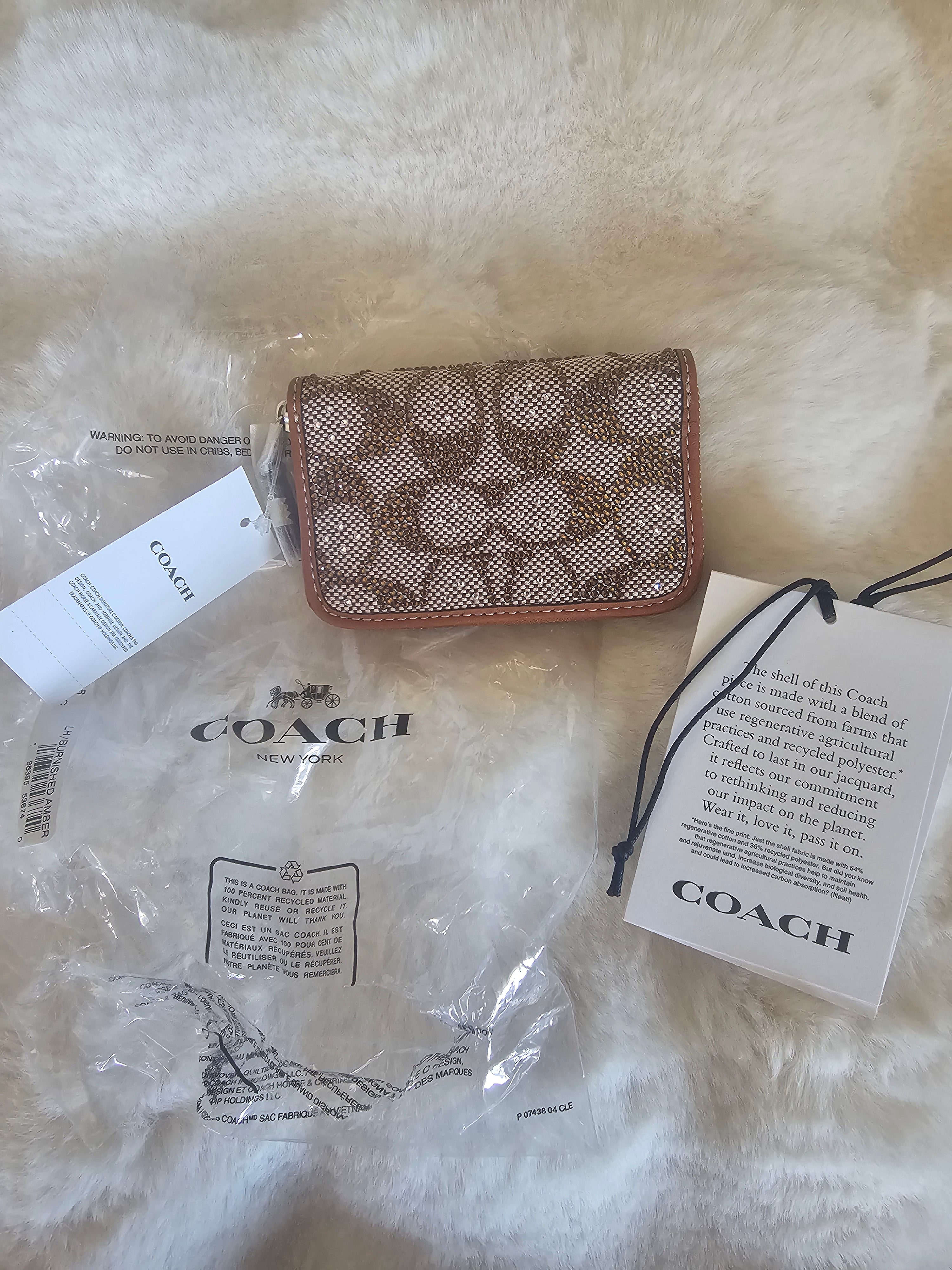 Coach NWT Signature Jacquard Crystal Zip Around Wallet