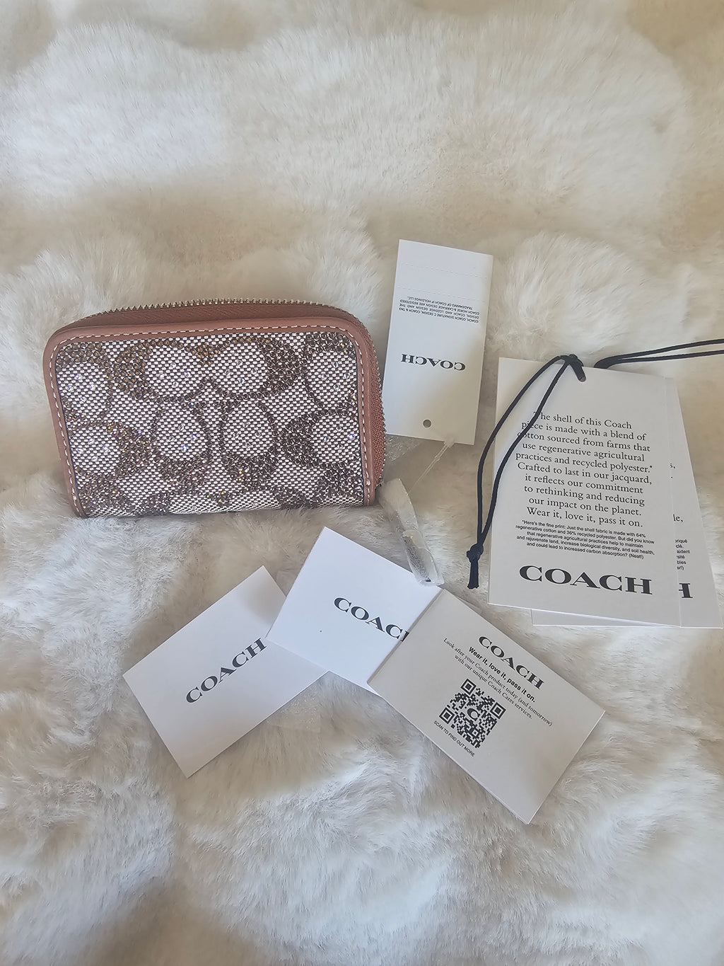 Coach NWT Signature Jacquard Crystal Zip Around Wallet