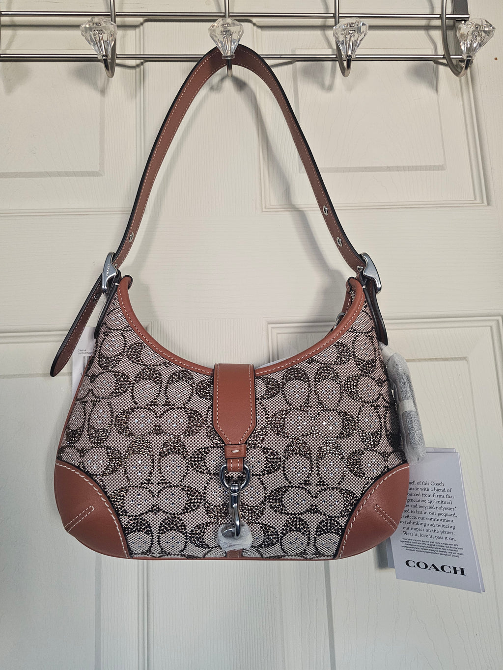 Coach NWT Signature Jacquard Crystal Hamptons Hobo Bag