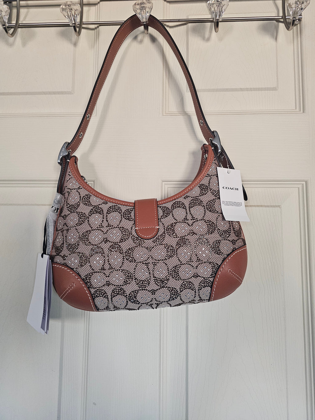 Coach NWT Signature Jacquard Crystal Hamptons Hobo Bag