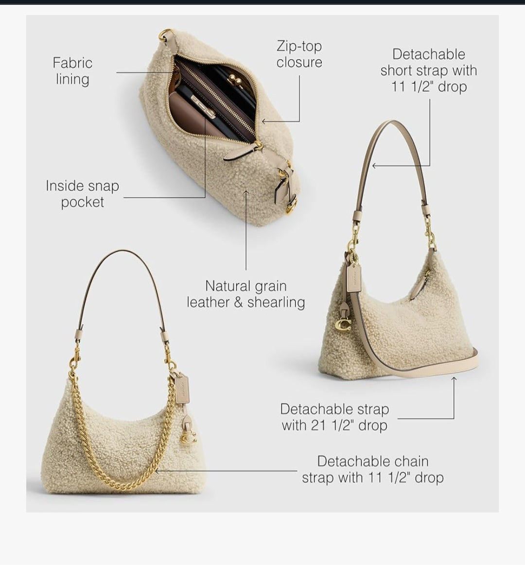 Coach NWT Juliet 25 Shoulder Bag in Cream Shearling