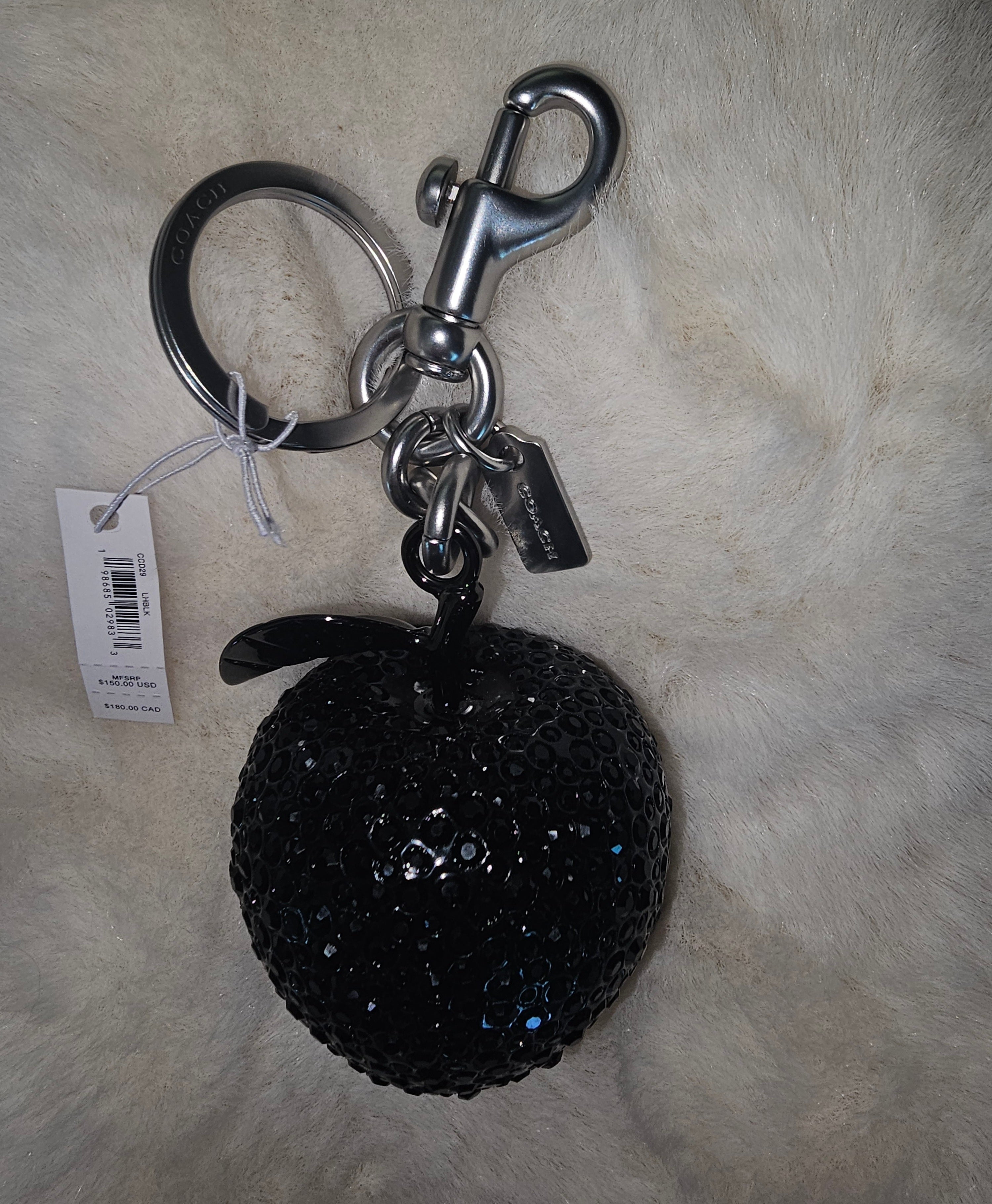 Coach Black Crystal Apple  bag Charm NWT