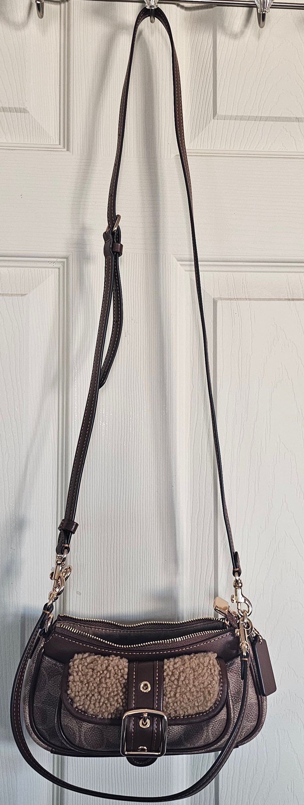 Coach NWT Ashton Mini in Brown Leather and Shearling Trim