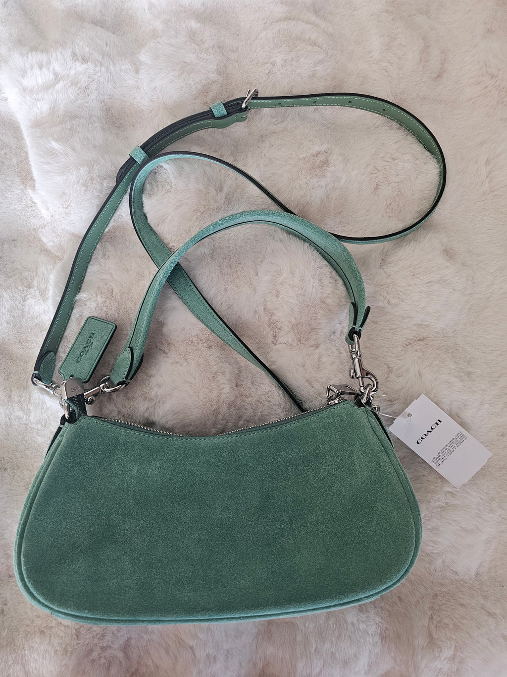 Coach NWT Ashton Silver Mint Suede Shoulder Bag