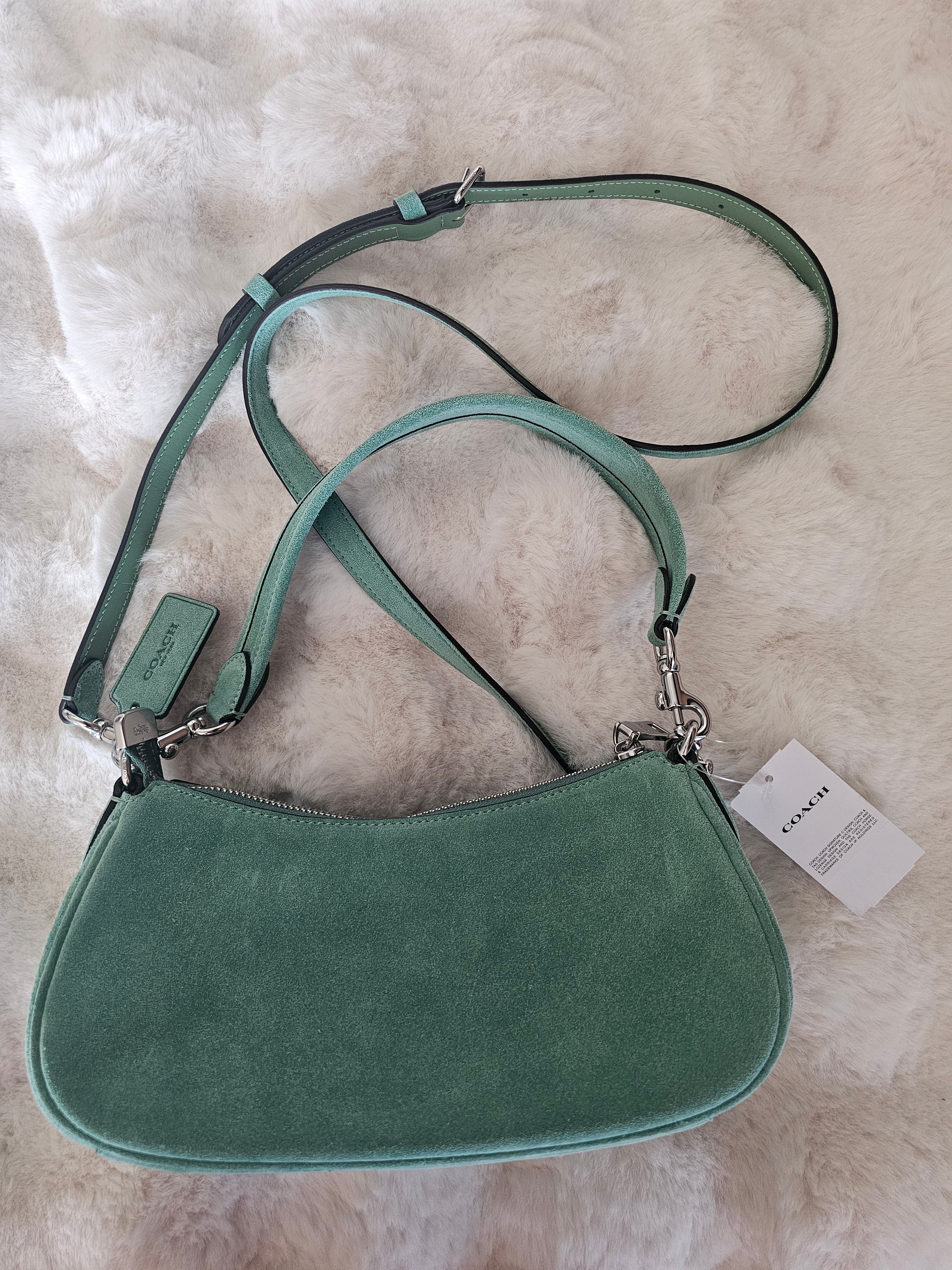 Coach NWT Ashton Silver Mint Suede Shoulder Bag