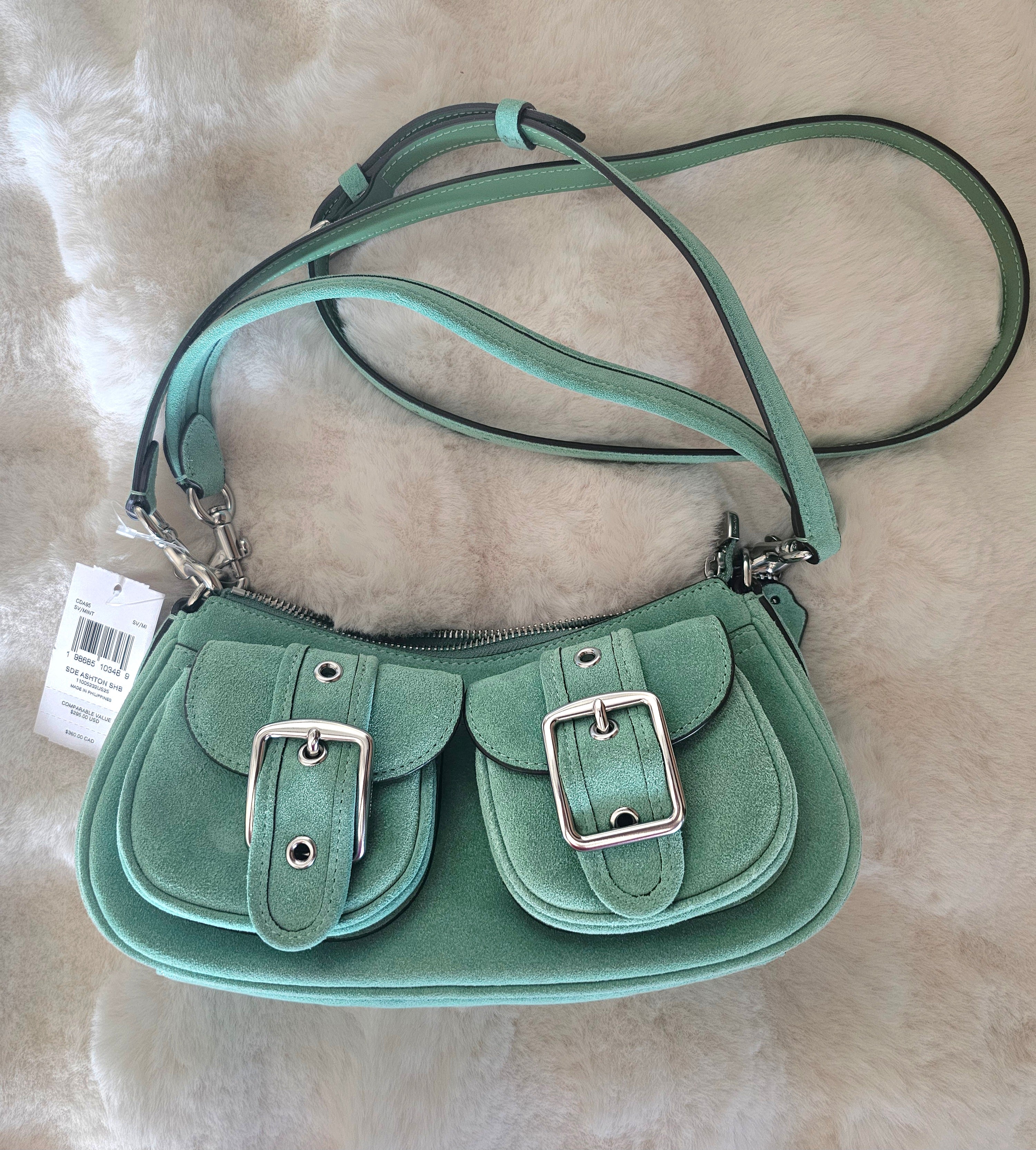 Coach NWT Ashton Silver Mint Suede Shoulder Bag