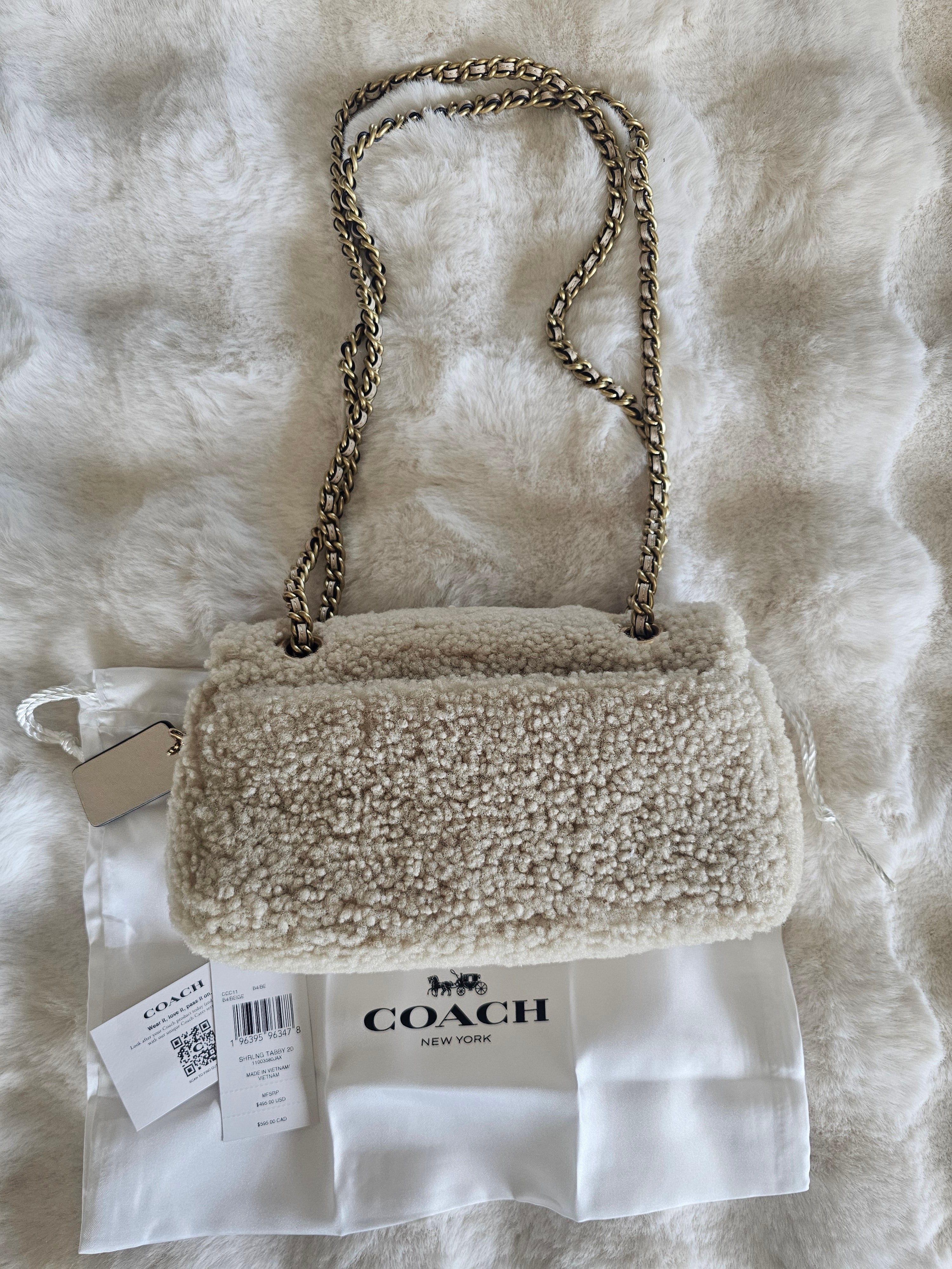 Coach NWT Tabby 20 Shoulder Bag in Cream Shearling