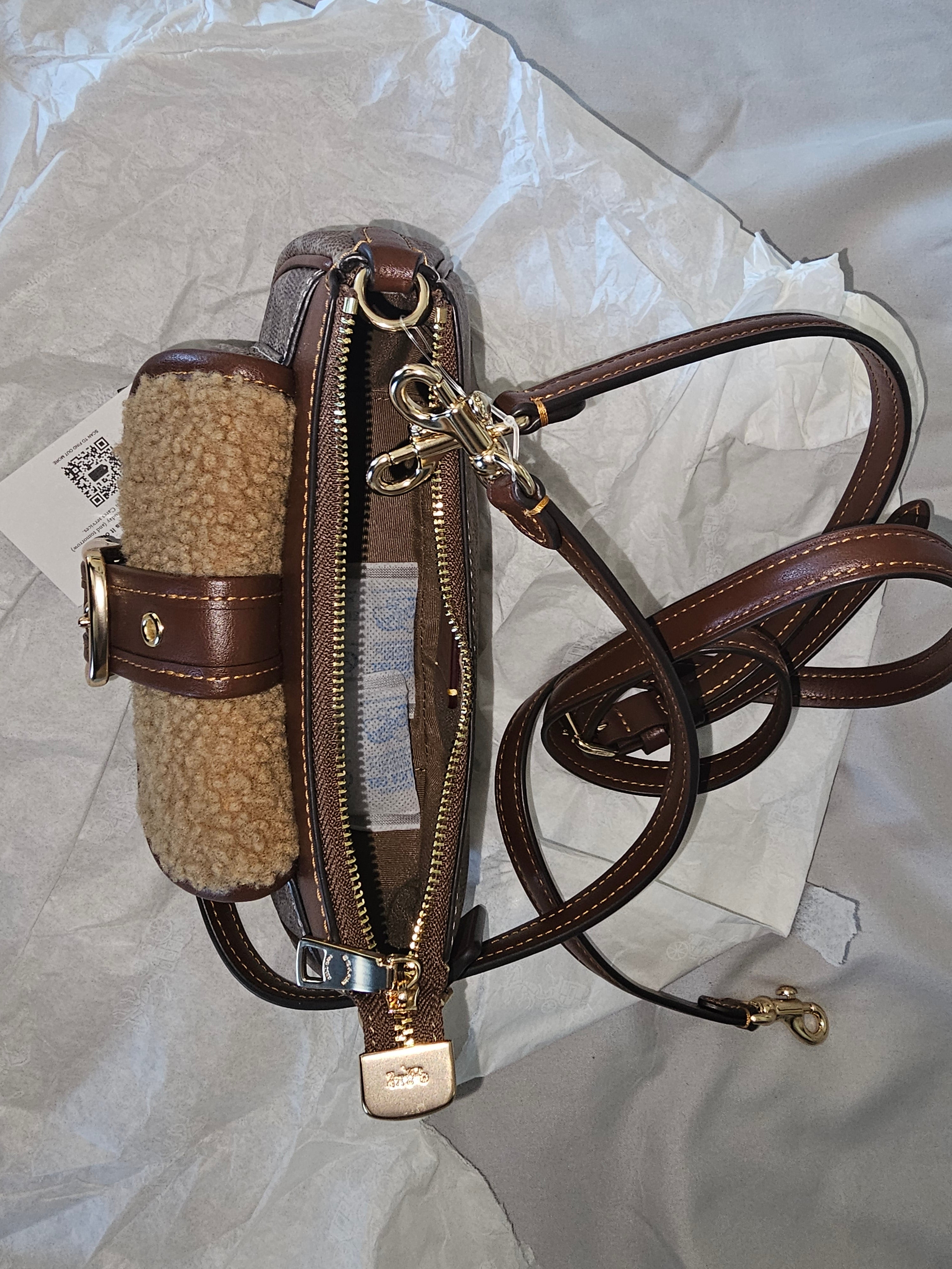 Coach NWT Ashton Mini in Brown Leather and Shearling Trim