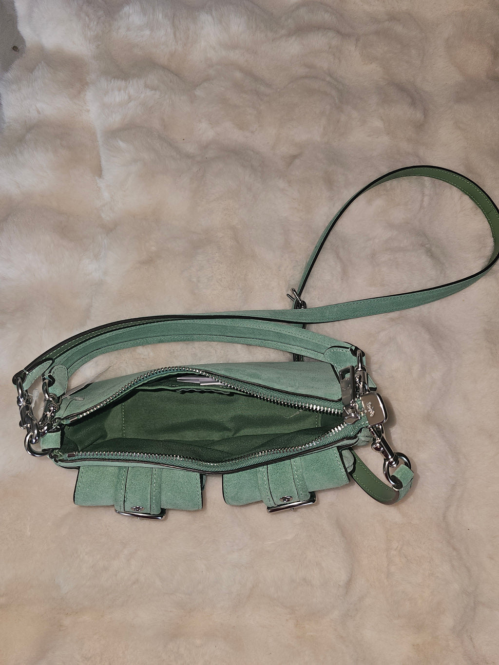 Coach NWT Ashton Silver Mint Suede Shoulder Bag