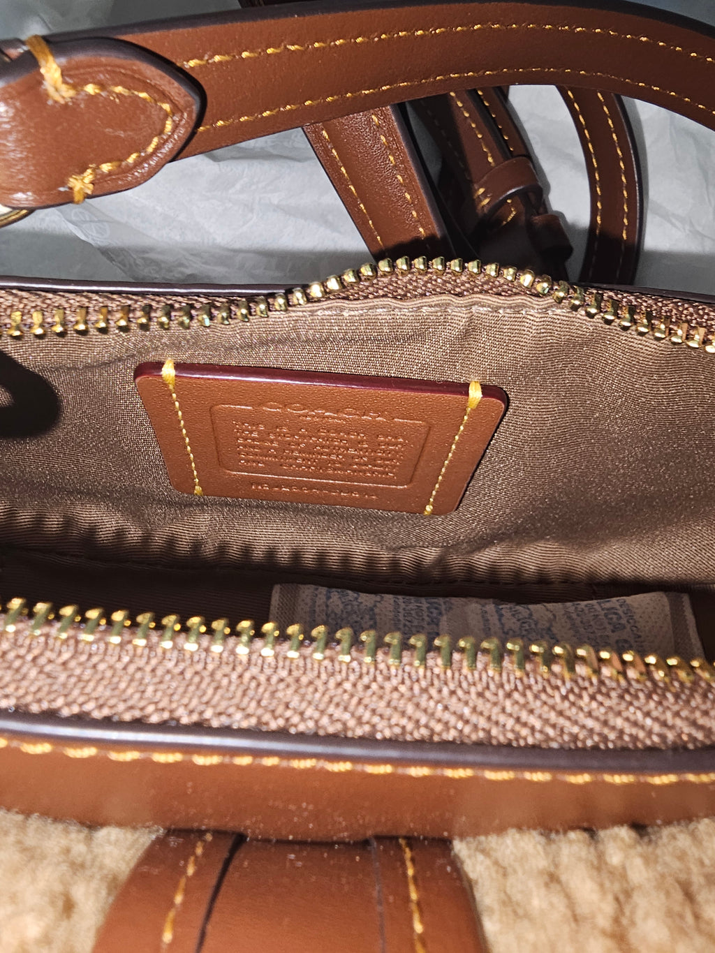 Coach NWT Ashton Mini in Brown Leather and Shearling Trim