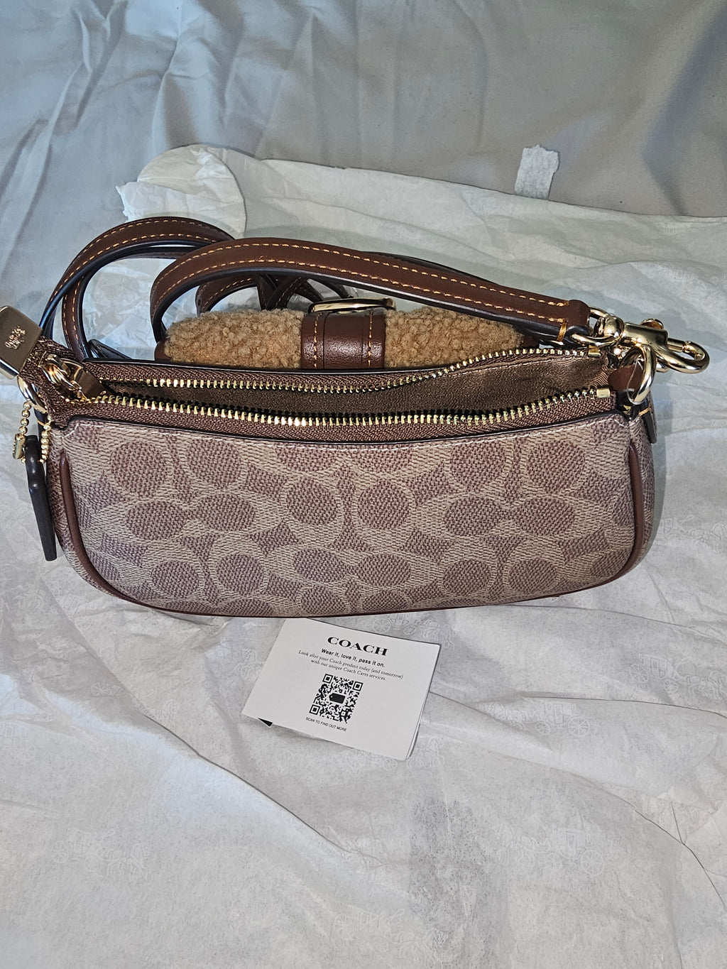 Coach NWT Ashton Mini in Brown Leather and Shearling Trim