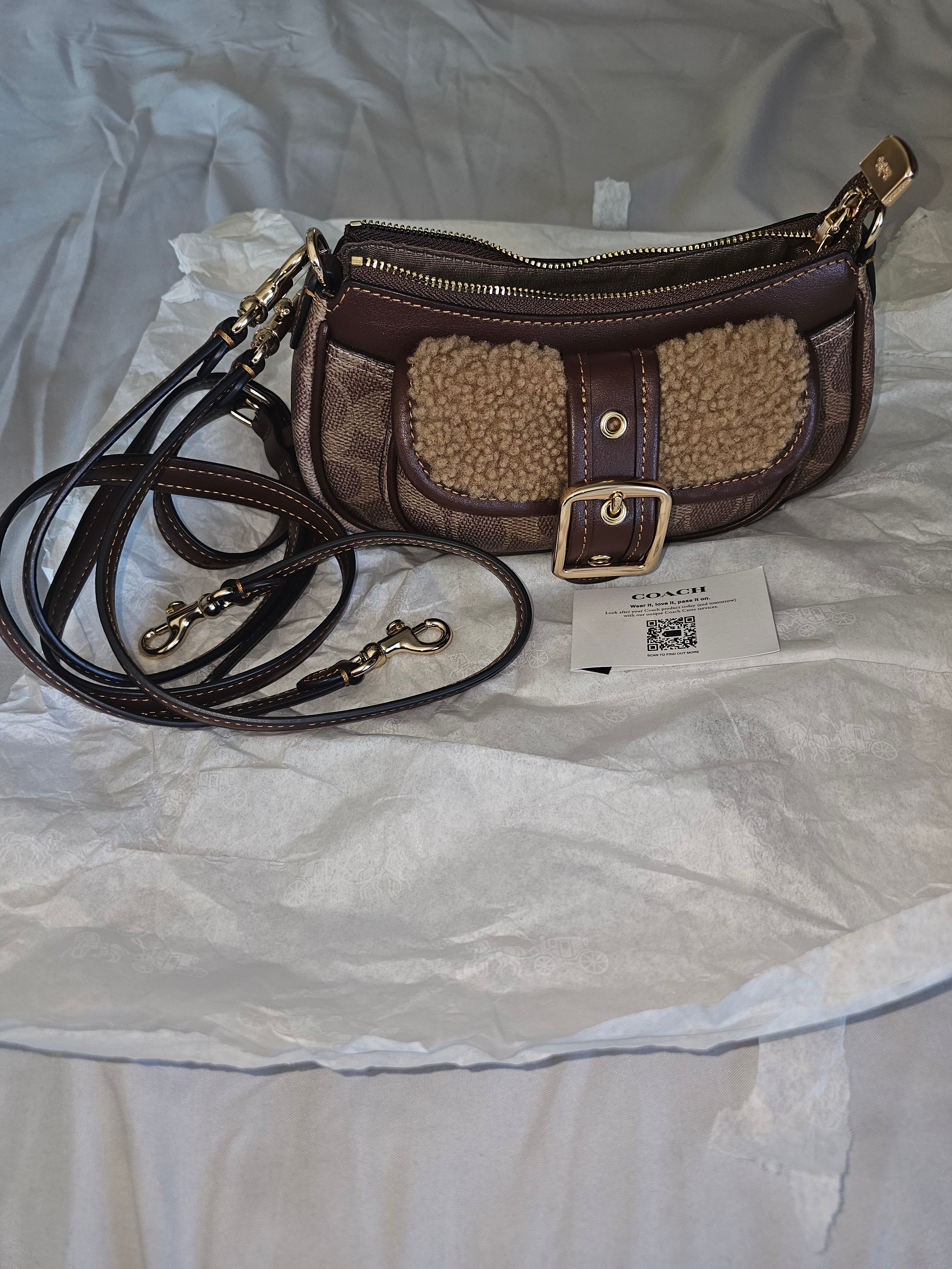 Coach NWT Ashton Mini in Brown Leather and Shearling Trim