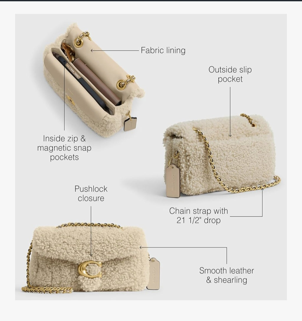 Coach NWT Tabby 19 Crossbody in Beige Shearling