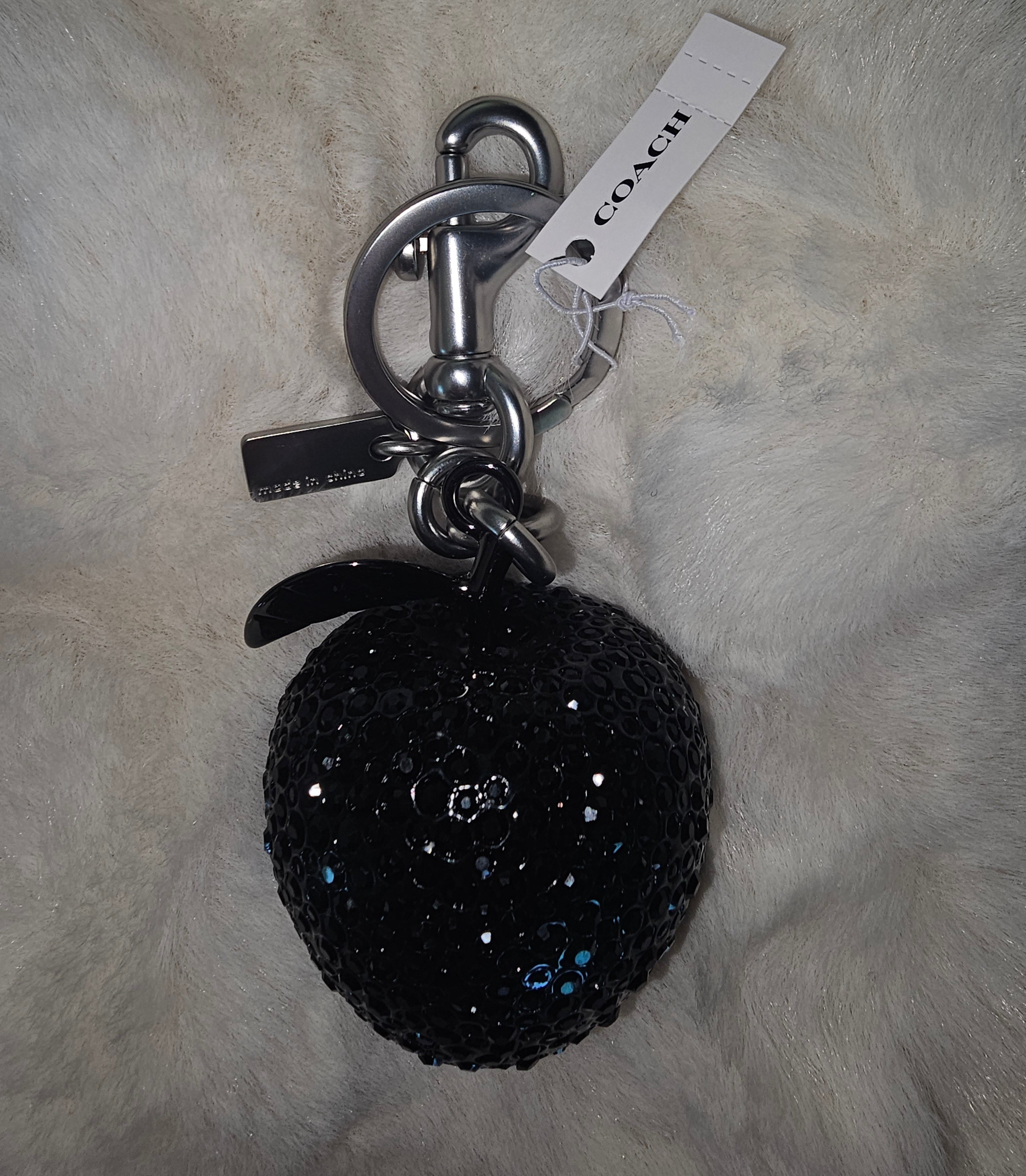 Coach Black Crystal Apple  bag Charm NWT